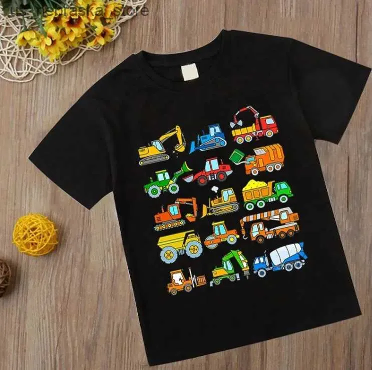 T-shirts T-shirt for childrens fun cartoon car tractor oversized printed clothing for boys summer round neck shirt for girls fashionable street clothing Q240418