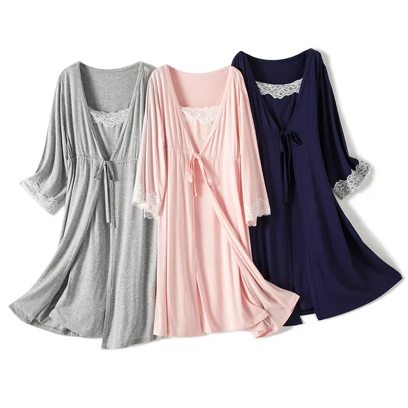 T-Shirt 2pcs/Set Gebelik Pamas Pamas Placess Hemşirelik Hamile Kadın Sling Emzirme Nightgown Doğum İşçi Elbise+Çöp Doğum