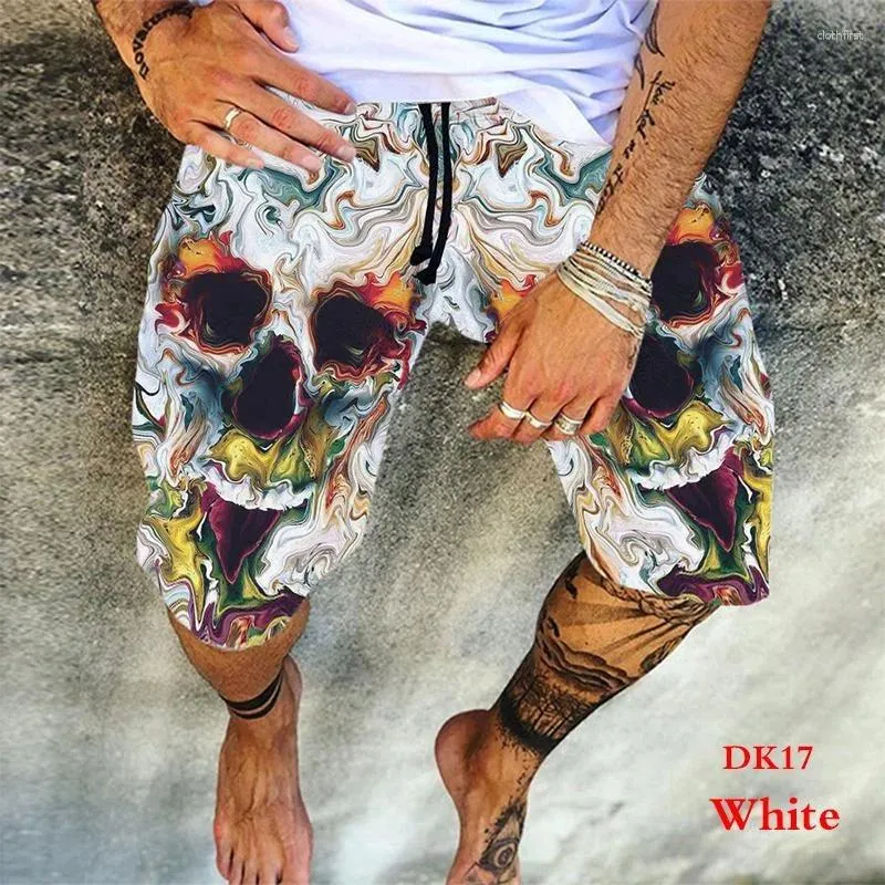 Pantaloncini da uomo Summer Men Scheletro floreale Stampato pantaloni casual a tubo dritta retrò Hawaii Swimsuit