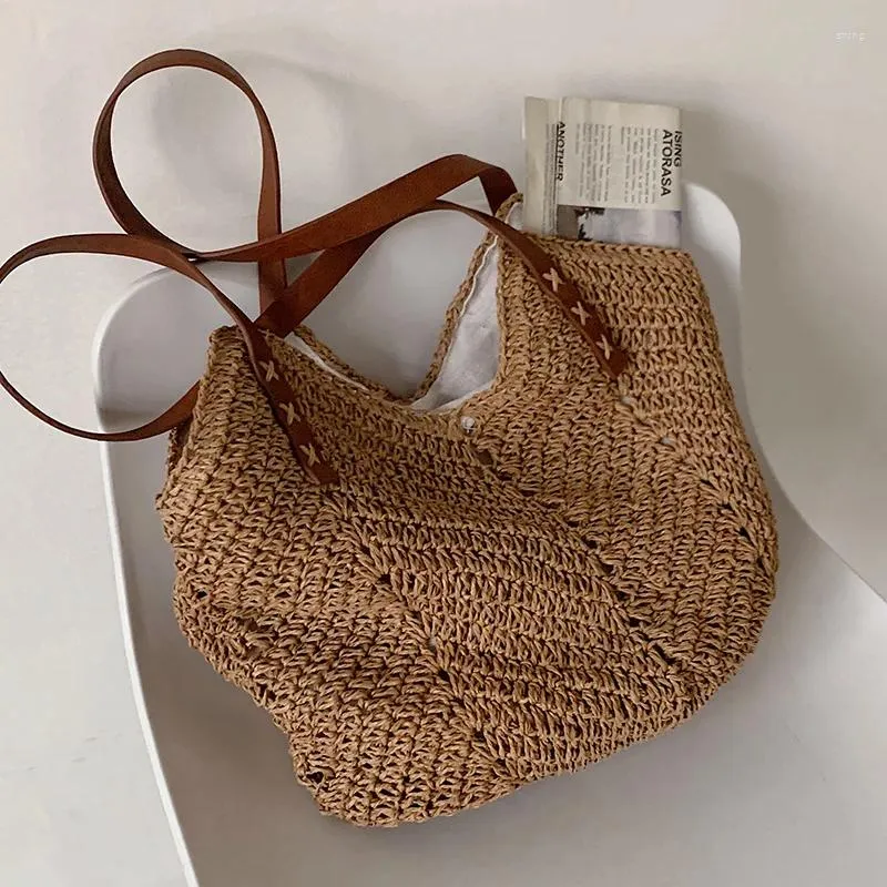 Shoulder Bags Hand-woven Women's Handbag Bohemian 2024 Summer Straw Beach Tote Bag Travel Shopper Weaving Shopping
