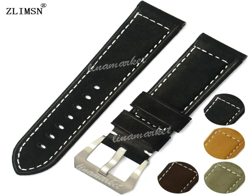 24mm Thick Black Green Yellow Coffee Suede Leather Watch Bands for PANERAI Strap Belt9847969