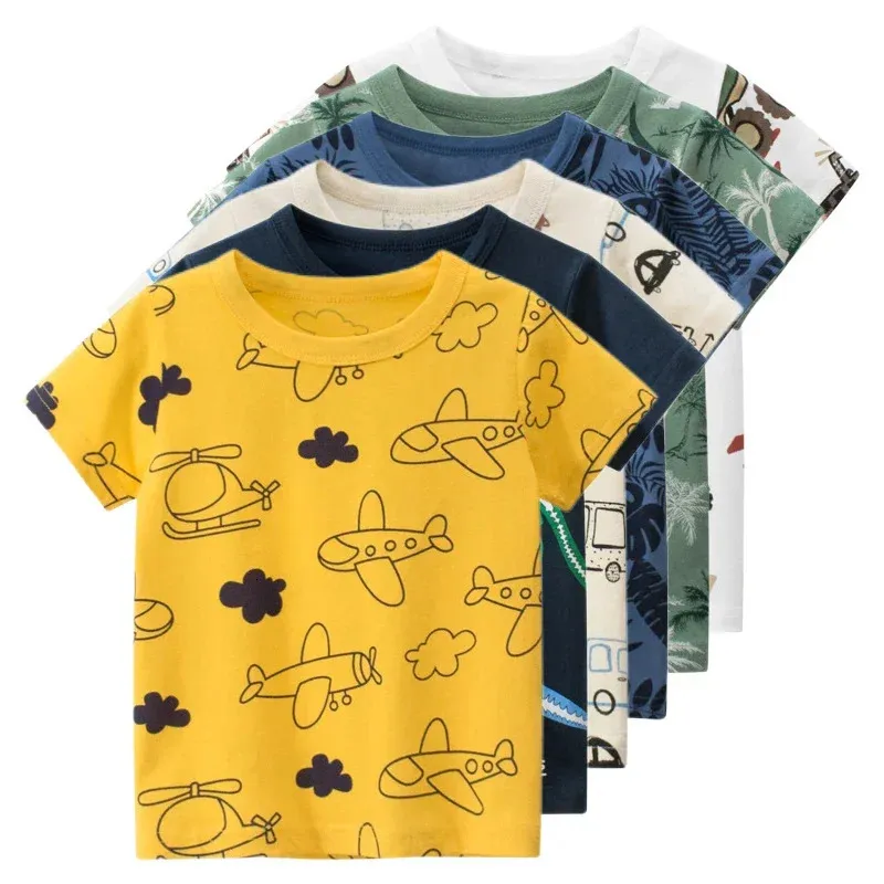 2024 barns t-shirt för pojkar flickor barn skjortor baby kort ärm full tryck småbarn bomullstecknad bil tee toppar kläder 240418