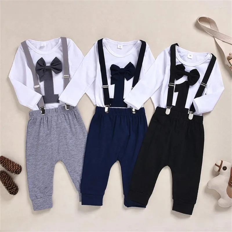 Set di abbigliamento nato ragazzo primo compleanno outfit 1 ° vestiti per bambini a maniche lunghe pantaloni per sospensione 2pcs un anno infantile