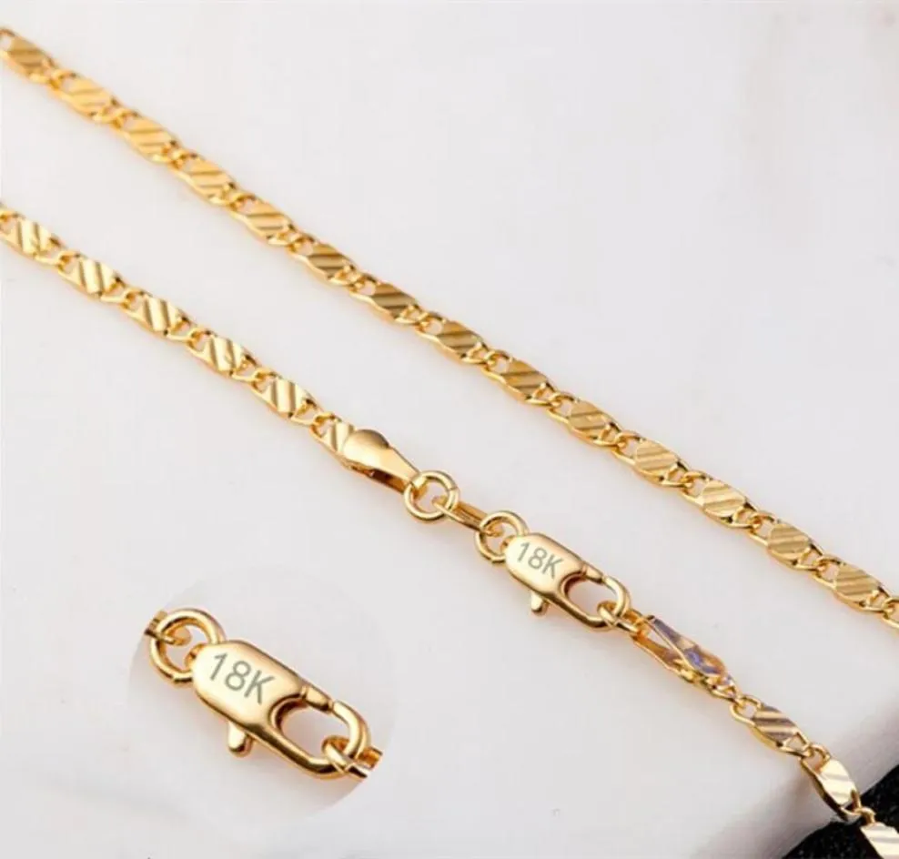 2mm platta kedjor mode lyx kvinnor smycken 18k guld pläterad halsband kedja mens 925 silver pläterade kedjor halsband gåvor diy acce8523696