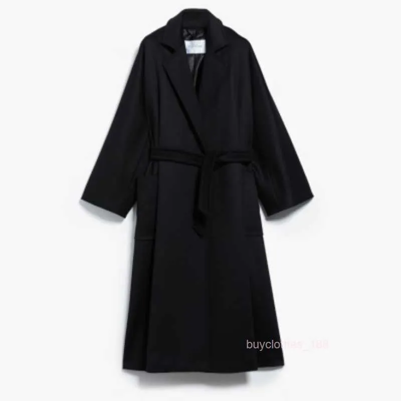 Women's Coat Cashmere Coat Designer Fashion Coat MaxMaras Womens Camel Fleece Lapel Lace Up Coat Black