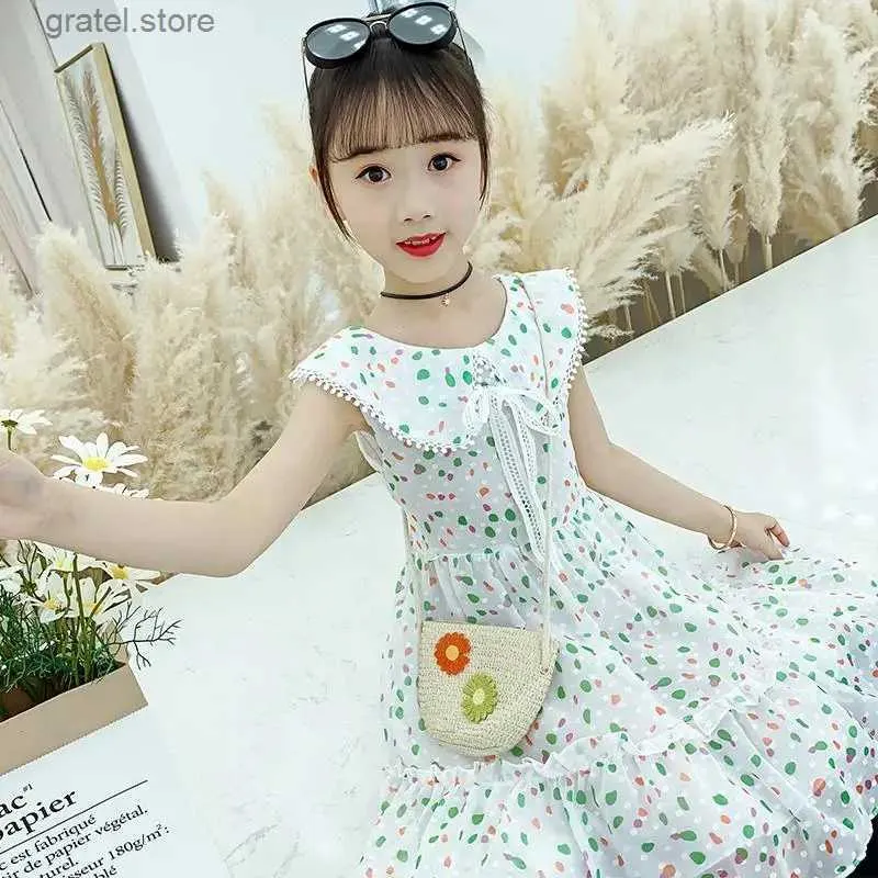 Mädchenkleider neue Mädchen Sommer Polka Dot Kleid Mädchen Kinder Chiffon Prinzessin Kleider Western Stil Kleidung Bogen Lappel würdiger Kleid 7