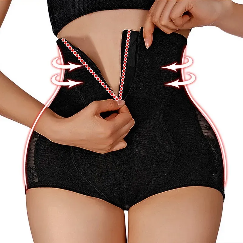 Zip Front Lace Tummy Control Body Shapewear Butt Lifter Slip Shorts Postpartum Abdomen Panties Ladies High Waist Stomach