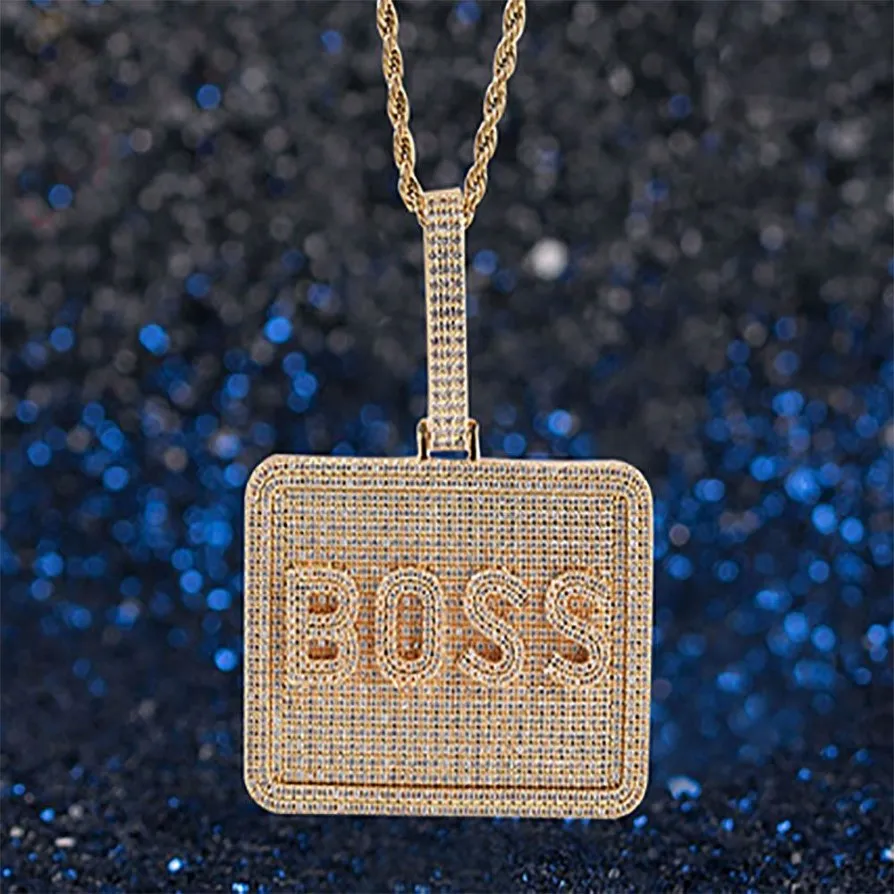 Custom Name Block Sqaure Letters Pendant Necklace For Men Women Gifts Cubic Zirconia Necklace Hip Hop Jewelry282P