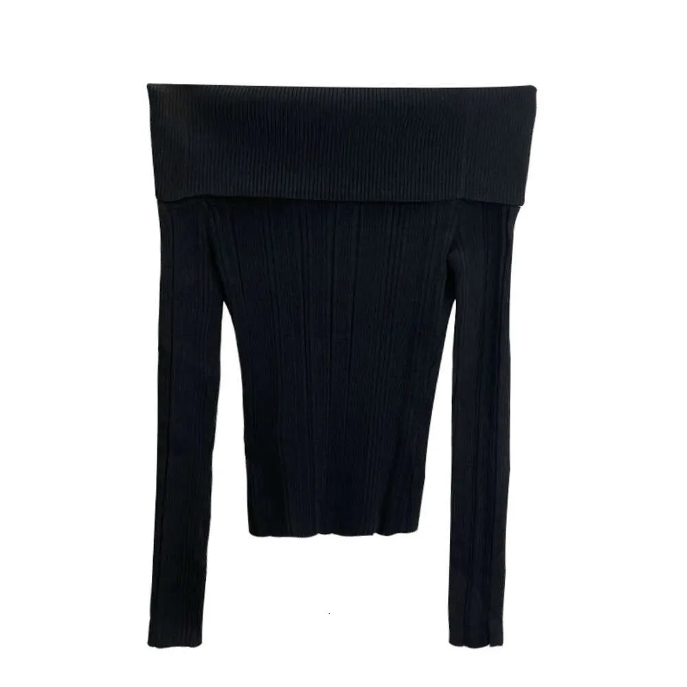 SP Spring Designer Tops Sticked Sweater Classic Black One-Shoulder Slim and Versatile Longeeved Top for Women FZ2404177