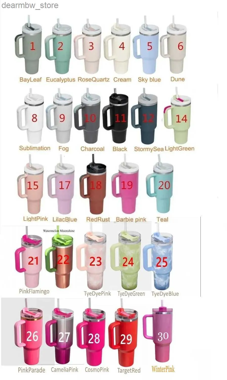 bouteille d'eau US Bock Pink Flamingo Tumbr extinction Agent H2.0 Replique avec tasse de 40 oz en acier couvercle à main et paille de deuxième génération pour la deuxième génération tasse à eau 1205