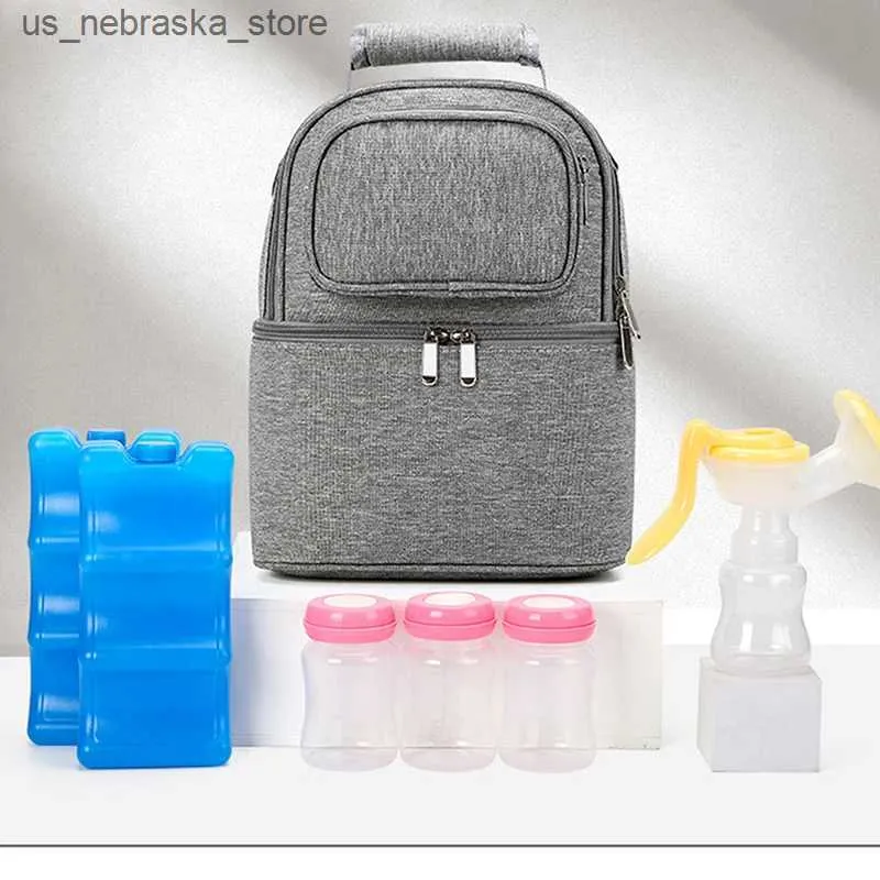 Diaper Bags Folding large capacity breast milk storage portable baby crib baby backpack female mother out bag mother bag insulation bag Q240418