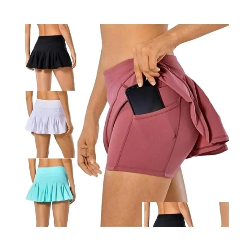 Tenue de yoga L-007 jupes de tennis jupe plissée de gymnase de gymnase Femme Running Fitness Pantalons de golf shorts sports arrière de la taille de la taille de la taille