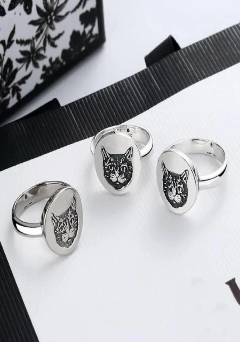 Europe America Retro Lady Women Brass Silver Plated Engraved Cat Head G Letter Round Disk Rings Size686523385