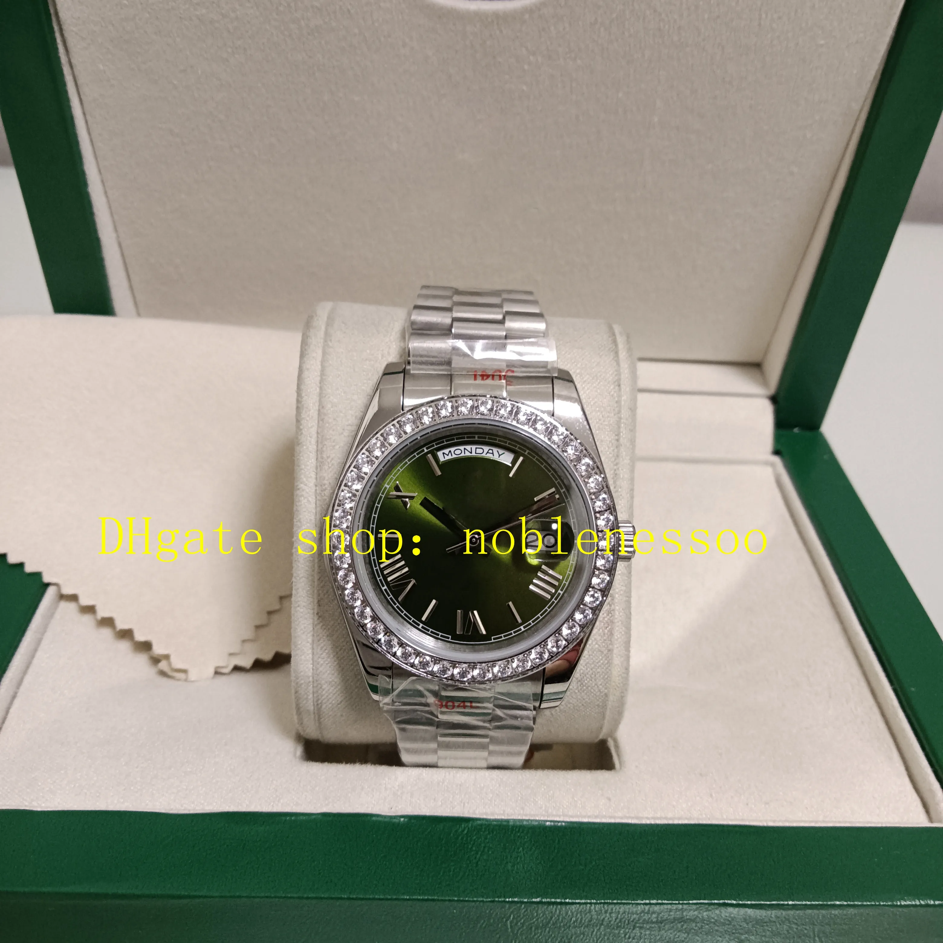 18 Style 904L ACTEUR AVEC BOX PAPERS MONTRES VRAIS PHOTO MENSEMENTS 40MM 228239 Green Roman Diamn Diamond Mezel en acier inoxydable Bracelet 228235 Averose Automatique