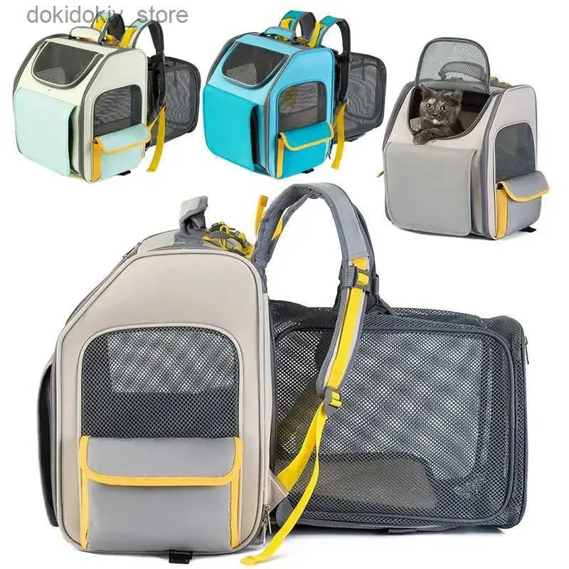 Cat Carriers Crates Hus Portable Expanderbar Pet Carrier Ryggsäck Perfekt för små DO CAT Bekväma och hållbara resor ryggsäckar för utomhusäventyr L49