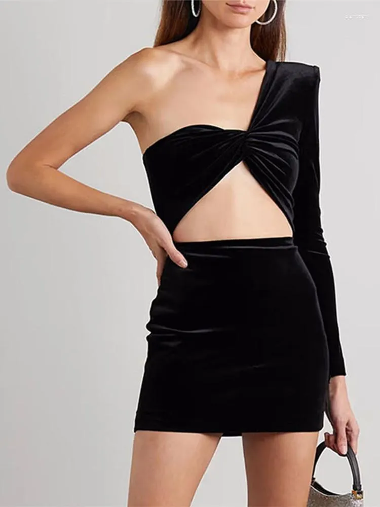 Casual Dresses Ahagaga Black Slim-Fit Long Sleeve One-Shulder Dress