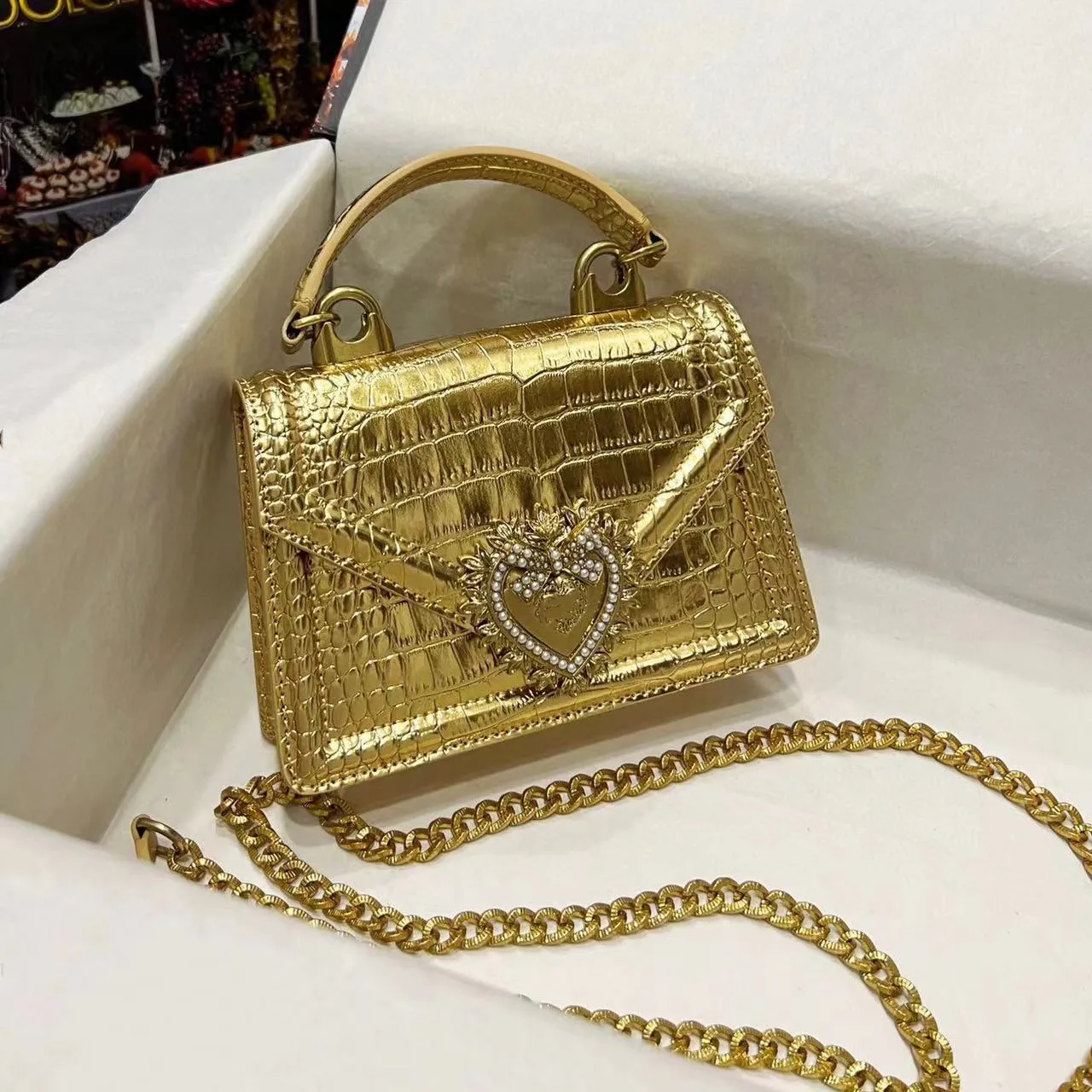 10a borse per manico in design da design d borse da sera g di coccodrili borse trasversale borse oro oro decorazione borsetta con laratta tota