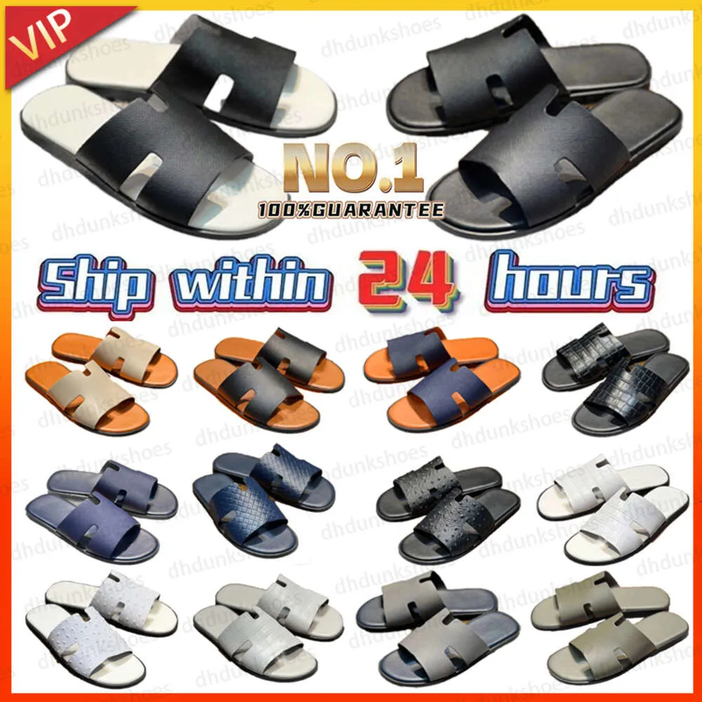 Designer Men Slippers Leather 2024 New Fashion Slippers Izmir Flip Flop Oran Calfskin Sandals for Mens Summer Lazy Large Beach Casual Slides