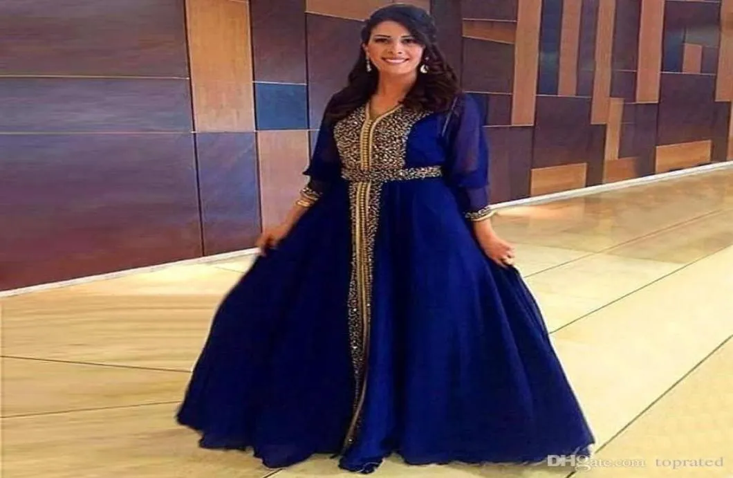 Vestidos de noite de noite de luxo de ouro brilhante Dubai Kaftan Party formal Marroquino Royal Blue Prom Vestidos Piso Mother G2078758