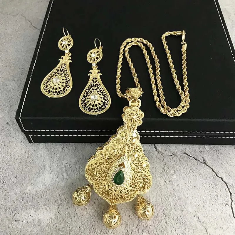 Algeriet lyxiga vintage smycken för kvinnorörhängen halsband sätter bröllopstillbehör muslimsk kvinna set fina smycken för kvinna 240410