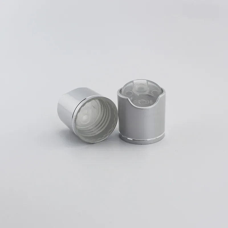 Silver Disc Top Caps With Aluminum Collar 24/410 Aluminum Plastic Bottle Container Cap Push Pull ,Press caps