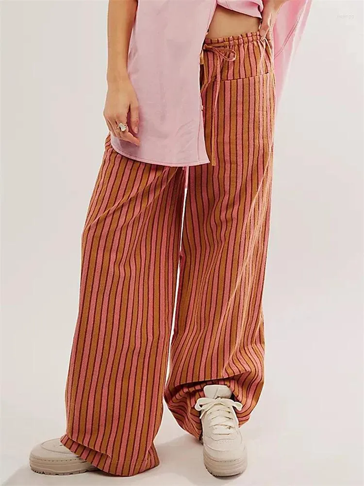 Pantaloni da donna Donne Donne Long Culleding Long Culcing Cantaloni a strisce con tasche Fasci autunno Fashi