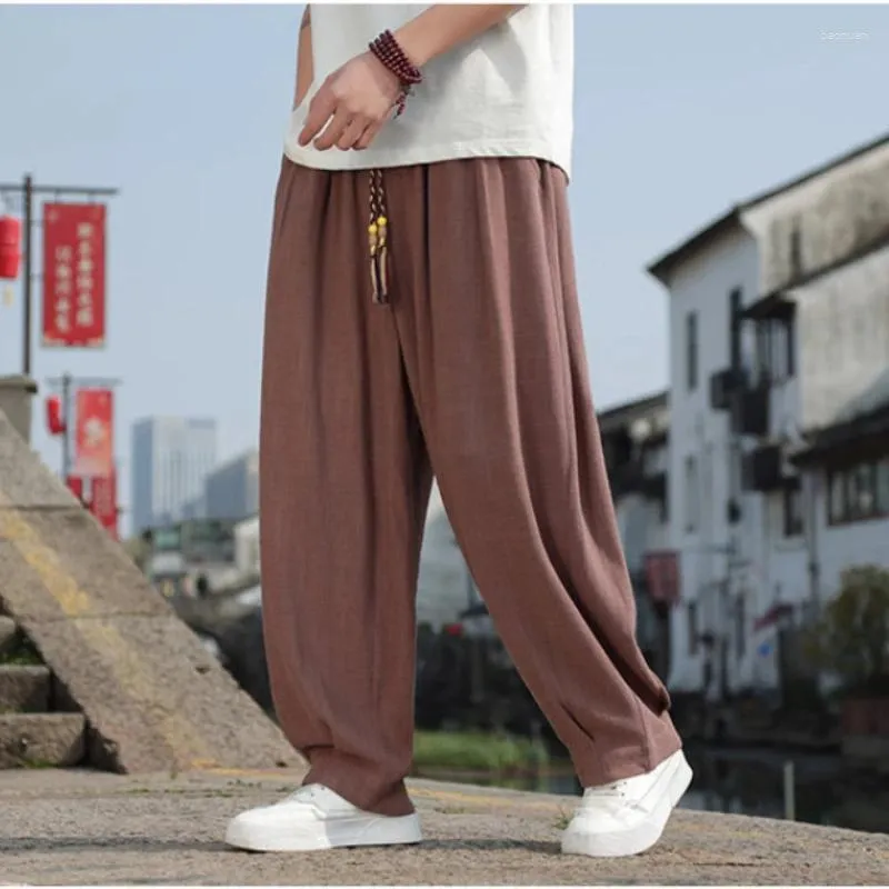 Ethnische Kleidung Top-Qualität Männer Baumwollwäsche atmungsaktive Casual Hosen Chinesische Retro Tangsuit Sommer Straight Wide-Big Hanfu