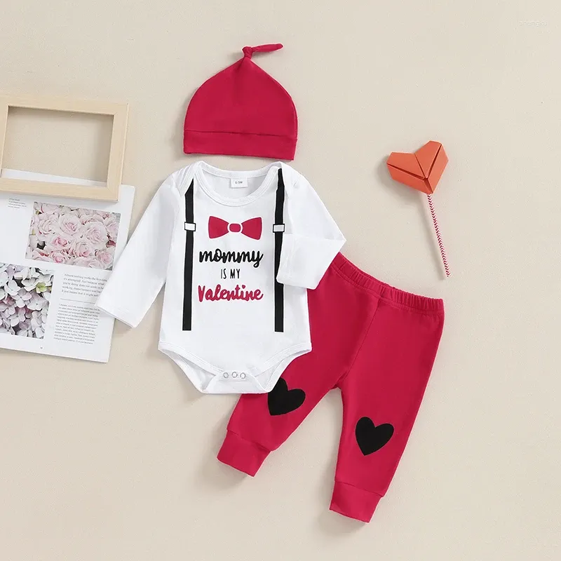 Clothing Sets 2024-10-19 Lioraitiin 0-18M Born Baby Boy Valentines Day Outfit Mammmy Is My Valentine Long Sleeve Romper Pants Set With Hat