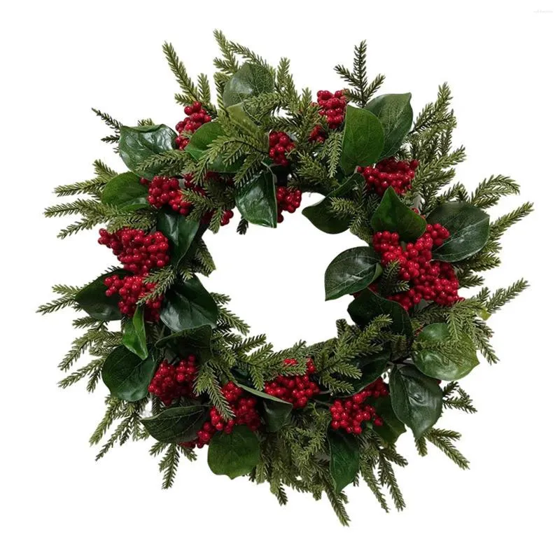 Decorative Flowers Christmas Wreath Front Door With Red Berries Home Decor Artificial Floral For Year Farmhouse Holiday Window Outdoor