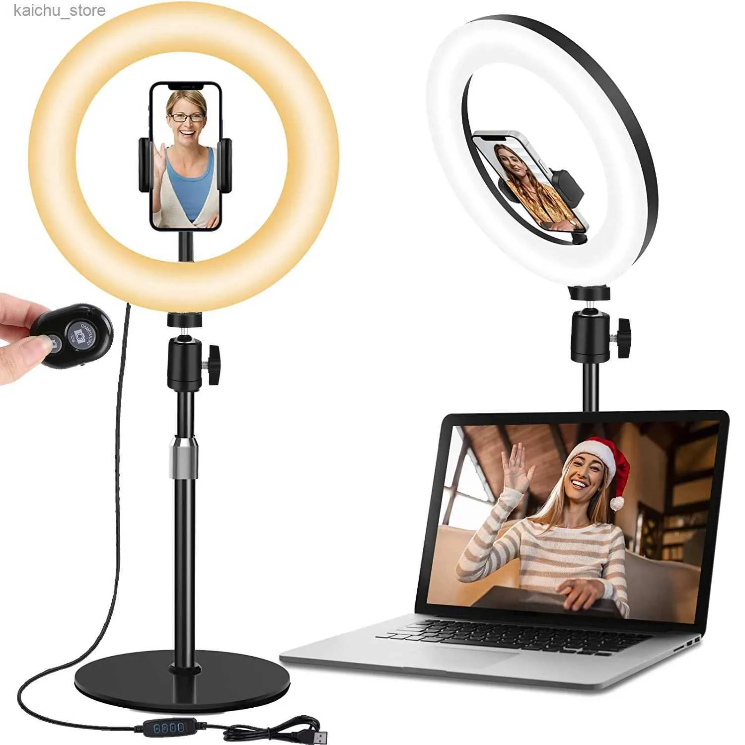 Continuous Lighting 30/26CM circular video lamp conference lighting with desktop stand tripod mobile phone stand for zoom live streaming Y240418