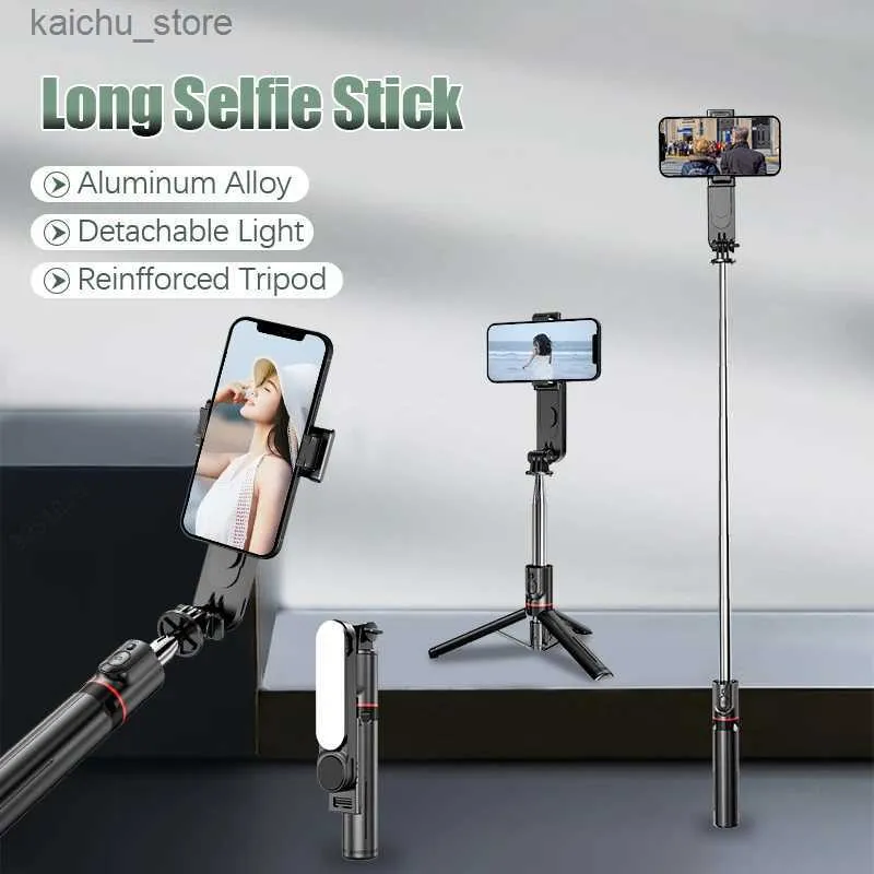 Selfie monopods fgclsy 2022 Nieuwe Bluetooth draadloze selfie stick 360 graden rotatie met afneembaar vullampje afstandsbediening foto live tripod y240418