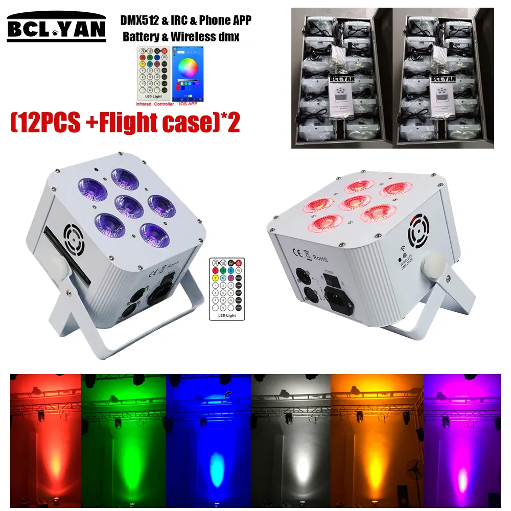 24 PCS + 2Cases /lot wholesale価格最新のWiFi LEDバッテリー搭載ワイヤレスDMX LED IRC電話アプリ6 *18W RGBWA UV