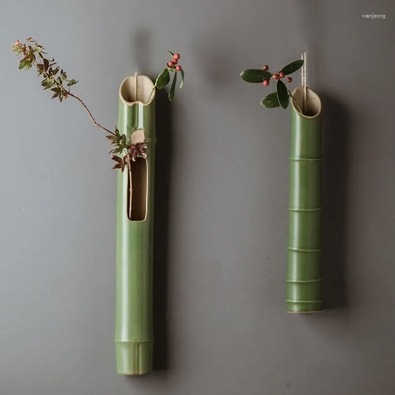 Vaser vägg hängande bambu vas kreativ minimalistisk keramisk torkad blommor arrangemang hydroponisk vardagsrum mesa heminredning