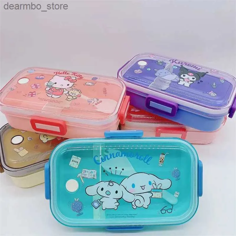 Pudełka bento super kawaii kreskówka Kuromi podwójna krata plastikowe pudełko na lunch mikrofalowe mikrofalowe student przenośne melodys bento pudełka l49