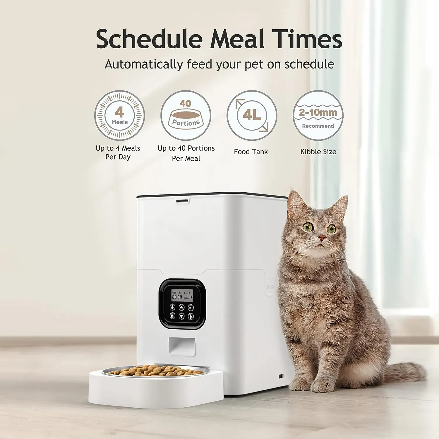 Alimentadores yuexuan designer automático gato cão alimentadores de animais de estimação dispensador de alimentos secos com tamanho de porção programável cronometrável com cronometrável controle 4 refeições p
