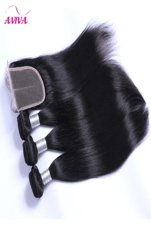 8A Peruvien Indien malaisien brésilien Virgin Hair 3 Bundles avec fermeture en dentelle non transformée brésilien brésilienne Les cheveux humains tissages E4001187