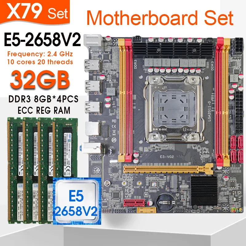 Cartes mères x79 3,3k Kit de carte mère LGA 2011 CPU XEON E5 2658 V2 DDR3 1600MHz 8 Go * 4pcs = 32 Go de processeur de carte mère et de kit de mémoire