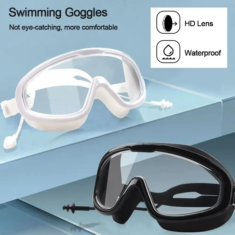 Outdoor Swimming Goggles AntiFog Wide View Scuba Diving Glasses with Earplugs for Adult Youth Water Sports 240409