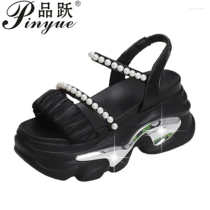 Dress Shoes Fashion Pearl enkelriem dikke sandalen vrouwen zomer dik platform gladiator vrouw 9 cm casual enige slippers
