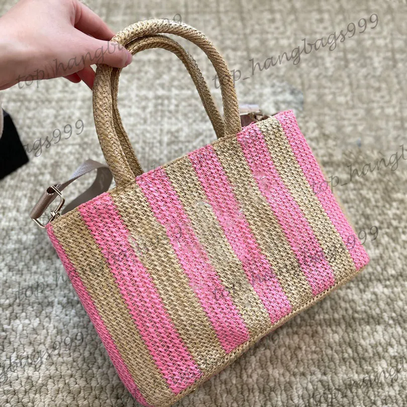 Women Designer Classic Straw Weave Letter Jumbo Beach Tote Bags Stripe With Nylon Adjustable Strap Crossbody Handbags Large Capacity Purse 29X20CM For Holiday