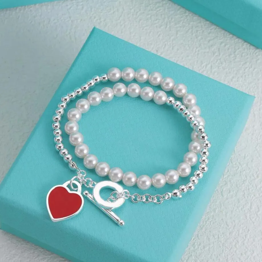 Lettre de luxe Love Heart Collier Bracelet Conception en acier inoxydable Collier Bouton Double perle en acier Perle Diamond Coeur Clavicule Chaîne Bracelet 3 Couleurs