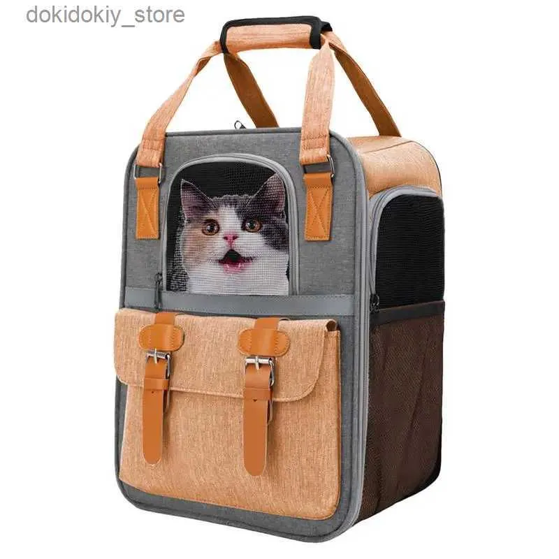 Cat Carriers Crates domy składane plecak kota Travel Folbleble BA dla kotów i oddychającego oddychającego plecaka dla zwierząt domowych Dos koty l49