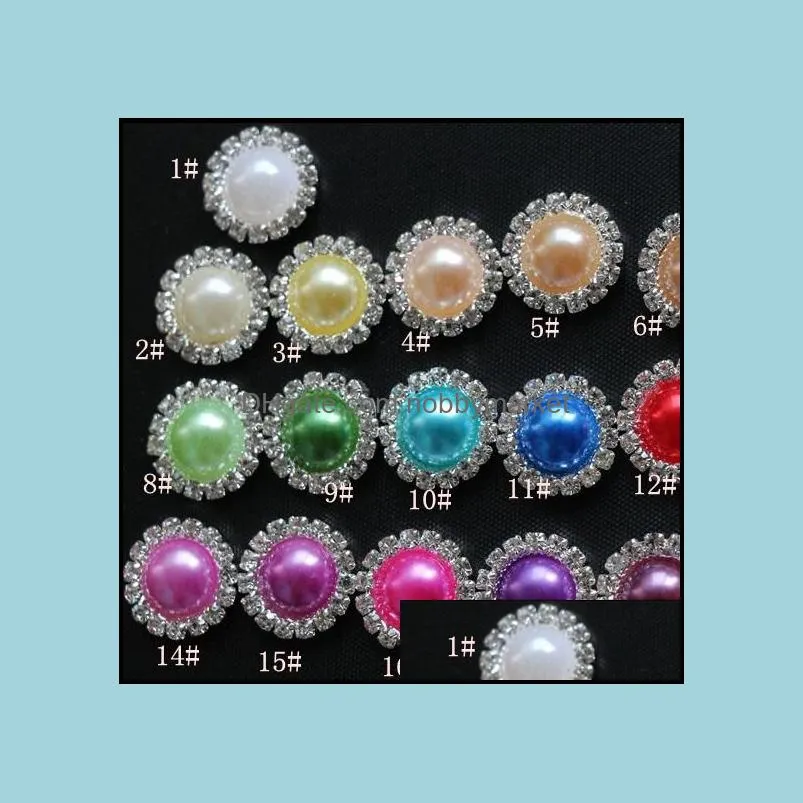 Loose Diamonds 16Mm Flat Back Crystal Pearl Buttons 50Pcs/Lot 19Colors Metal Rhinestone Loose Diamonds Jewelry Diyl Drop Delivery Otdxw