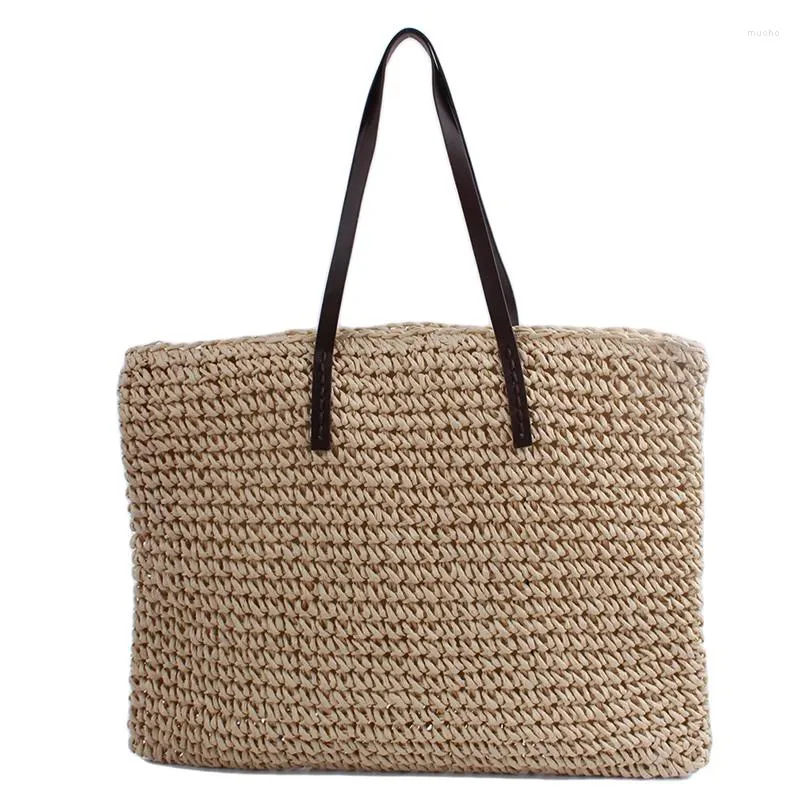 Shoulder Bags 2024 Paper Rope Weave Handbag Pattern Beach Bag Portable Lady Straw