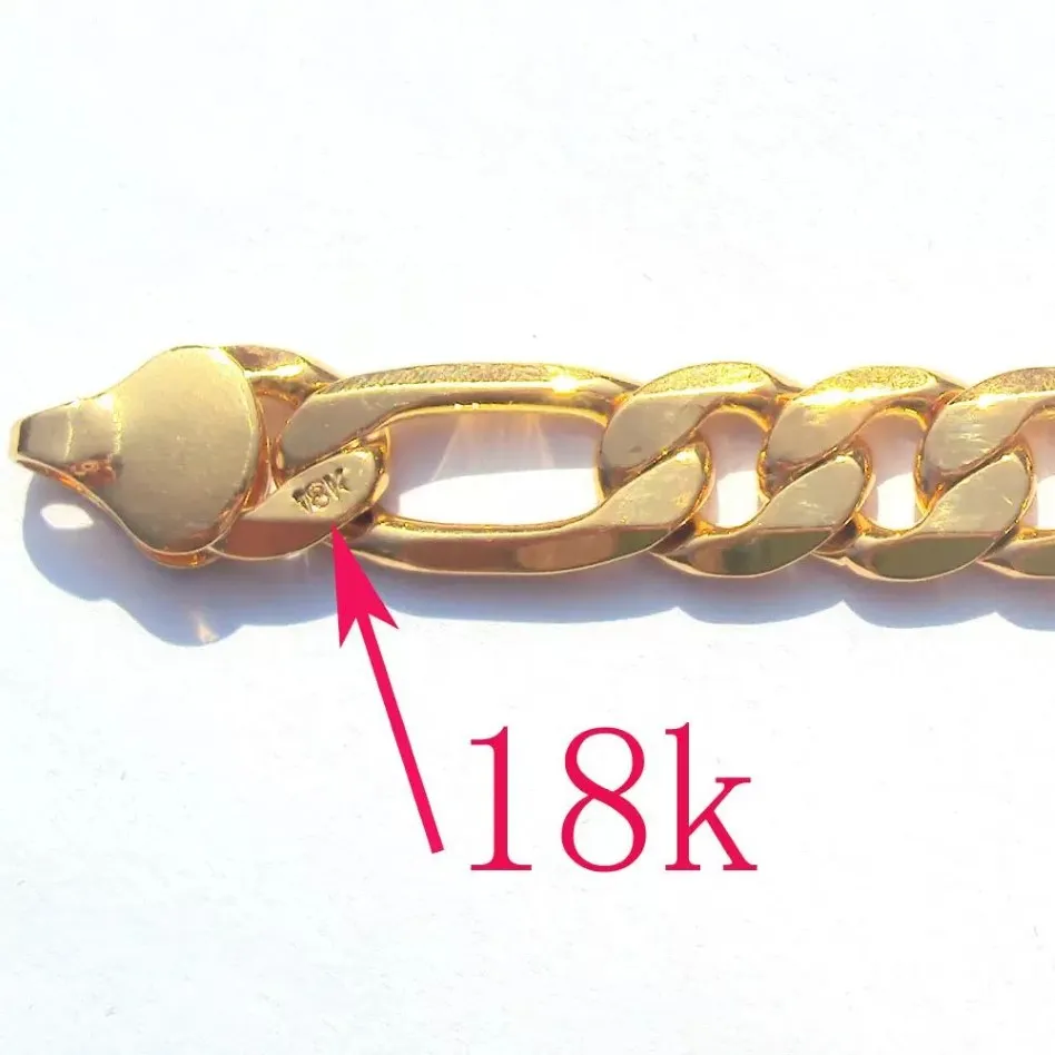 18 k Finitura autentica in oro solido timbrato 10 mm Figaro a catena Figaro Necklac279L