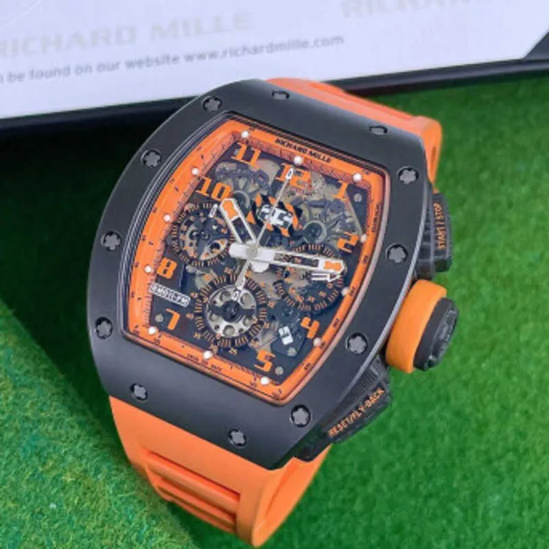 Richardmills Watches Mechanical Watch Chronograph Wrist Swiss Made Men's Collection RM011 Orange Ceramic Automatic Mechanical Timer for Men