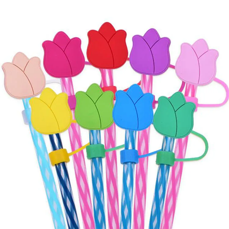 9 colors flowers straw toppers 10mm PVC soft beautiful flowers straw cap dust plug happy gift