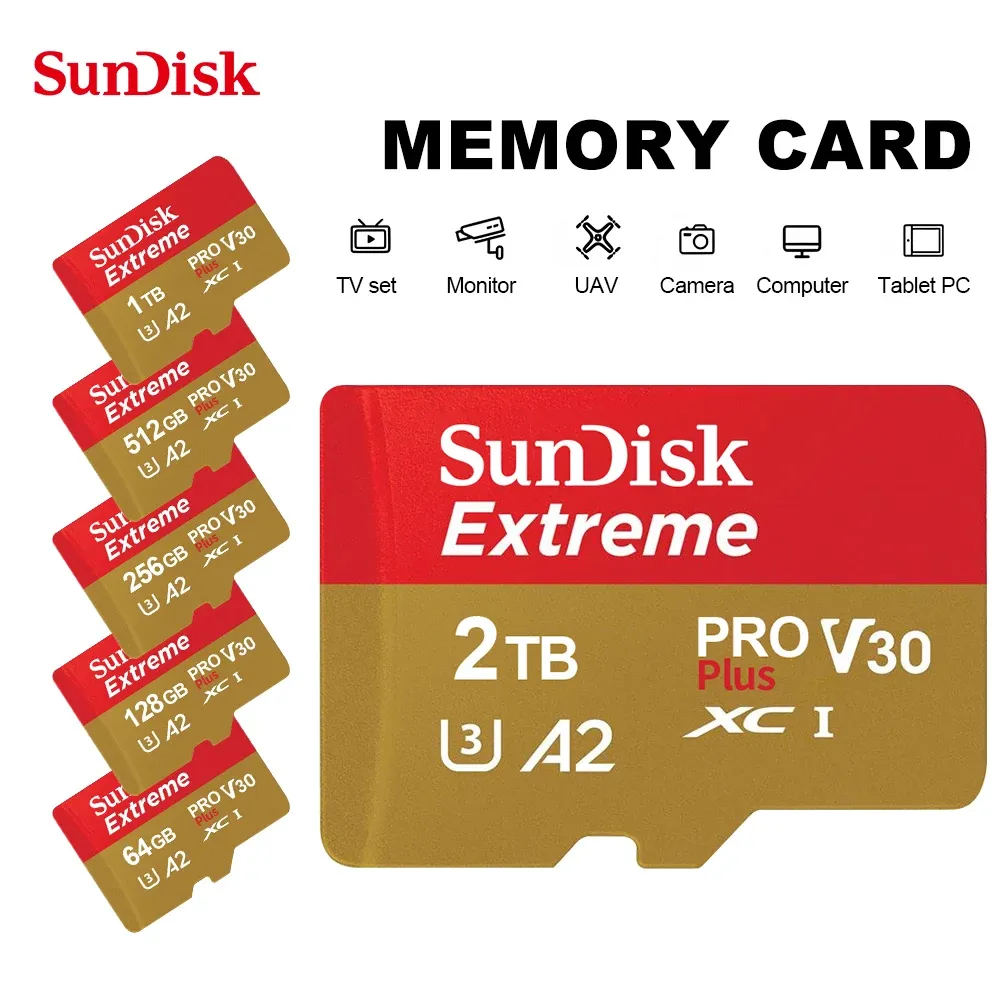 Cartões Sundisk 2TB/1TB CARTÃO DE MEMÓRIA FLASH UHSI Micro TF Card SD 512GB 256 GB 128 GB de armazenamento móvel SD Card 64 GB para Nintendo Switch Games