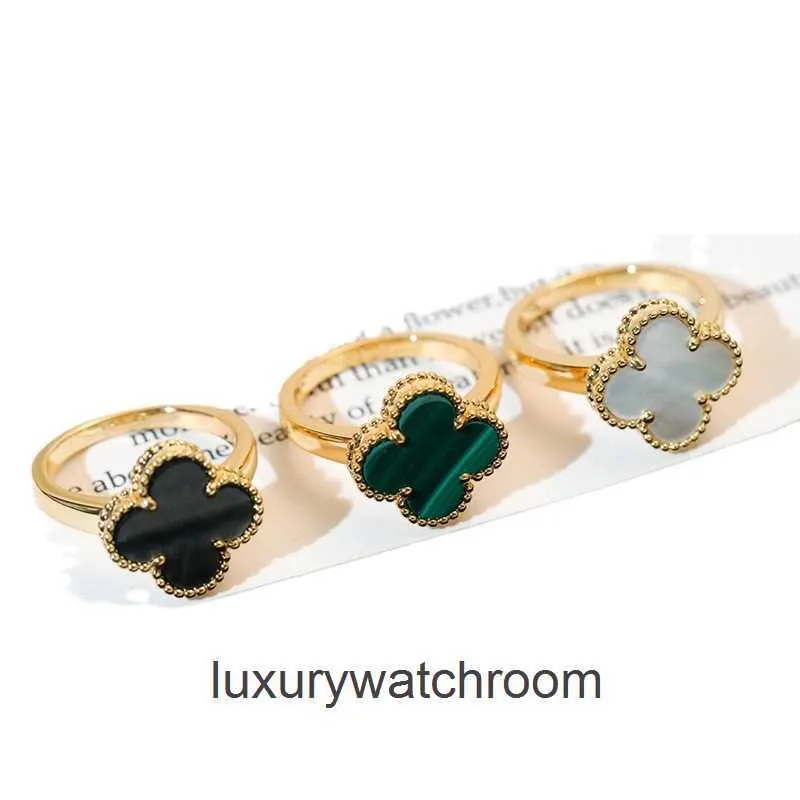 High -End -Schmuckringe für Vancleff Womens Lucky Clover Ring S925 versilberte 18K Red Jade Marrow Malachit Diamant Set Ring für Frauen Original 1: 1 mit echtem Logo