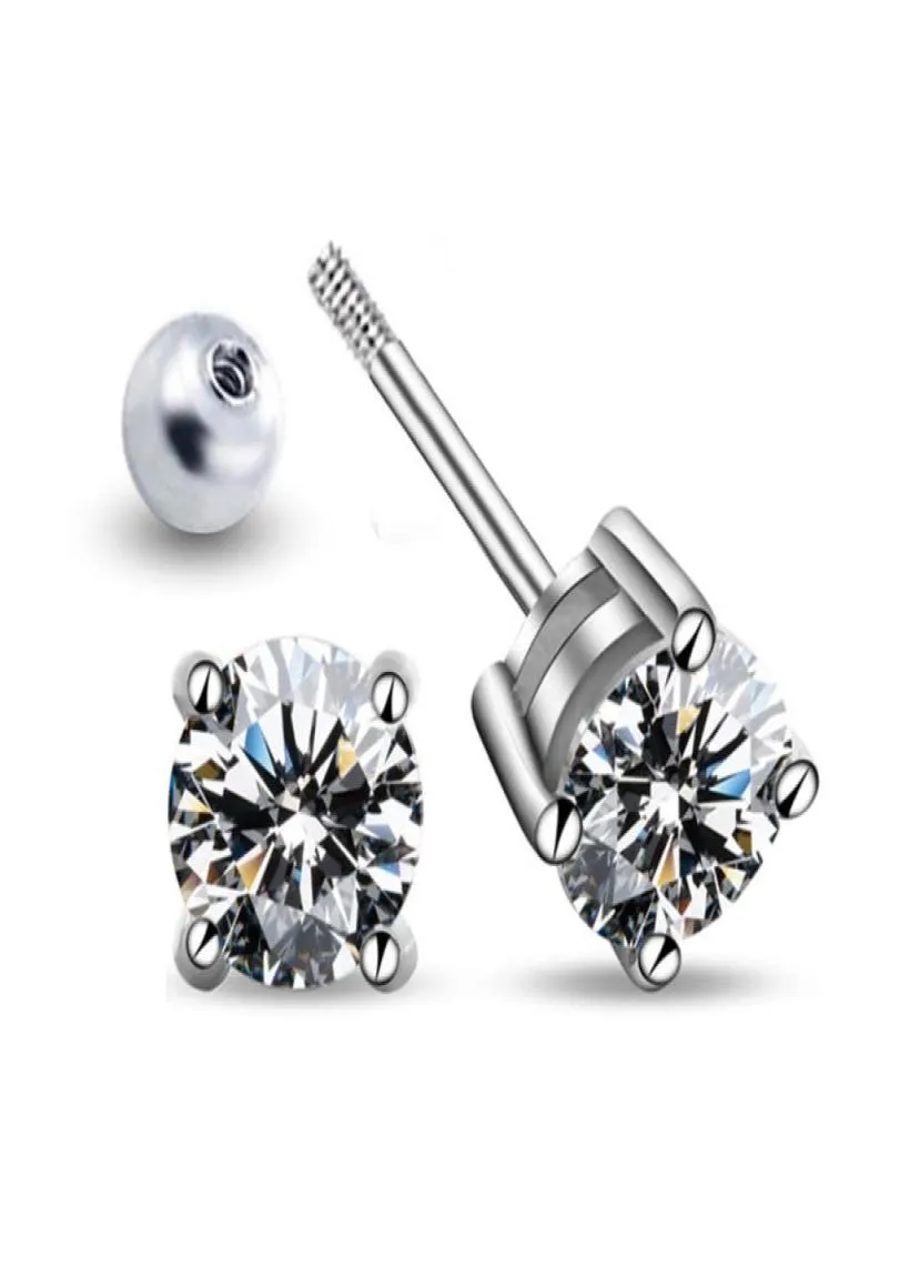 S925 Sterling Silver Screw Earring One Carat Moissanite Studs Classic Fourclaw för Male och Female5717517